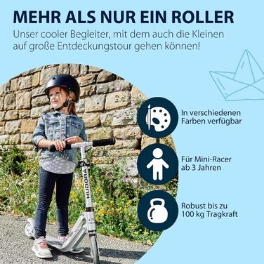 Дитячий самокат HUDORA Little BigWheel безпечний алюмінієвий міський самокат для дітей від 3 років, регульована висота, складаний механізм, навантаження до 100 кг, великі колеса, небесно-блакитний