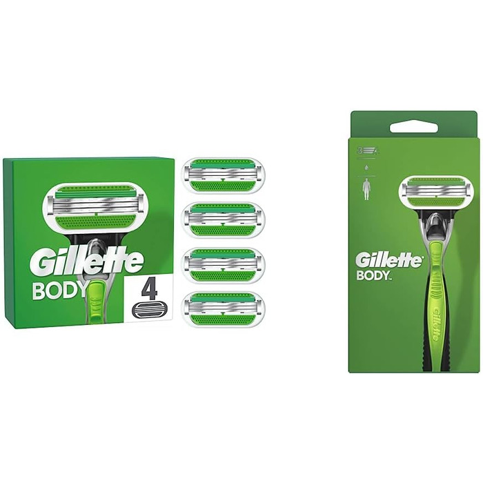 Леза для бритви Gillette для чоловіків, 4 змінні леза, леза для бритви для тіла з 3 лезами міцніші за сталеві та тілесні бритви для чоловіків, волога бритва 1 лезо бритви з 3-кратним лезом Комплект лез бритви для тіла з бритвою для тіла