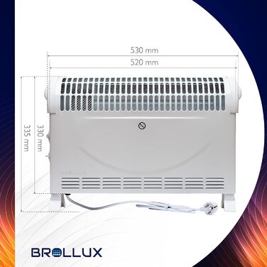 Електричний обігрівач Brollux CA2 потужністю 2000 Вт з турбовентилятором та термостатом, портативний конвекторний обігрівач, енергозберігаючий електричний обігрівач