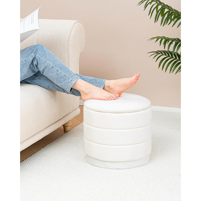 Круглий пуф Bonlife з кришкою, складна підставка для ніг зі столиком, пуф для ніг, підставка для ніг для вітальні, спальні, коридору, білий оксамит, 39x39x37 см 39 см білий