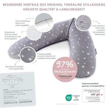 Подушка Theraline The Original для вагітних та годування грудьми 190 см подушка для сну на боці, подушка для годування грудьми з намистинами вкл. чохол для подушки для годування, капучино, звичайна бавовна, капучино