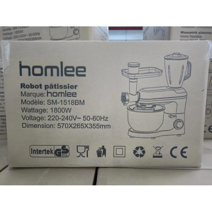 Кухонний комбайн Homlee 3 в 1 Багатофункціональна тістомісильна машина 1800 Вт 6-рівневий блендер, з м'ясорубкою, соковижималкою 1,5 л, чашею з нержавіючої сталі 5,5 л Тістоміс чорний