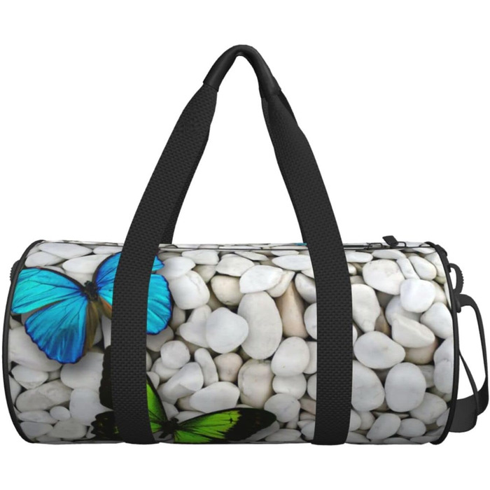 Дорожня сумка-циліндр Блакитний метелик, Зелений метелик та каміння, спортивна сумка для чоловіків і жінок, сумка-мішок, спортивна дорожня сумка