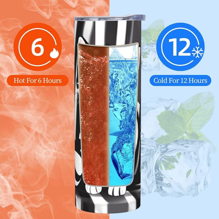 Кухоль з прямою трубочкою, 590 мл, чорно-білий смугастий принт кошенят, дорожній кухоль, підходить для кемпінгу, офісу та дому