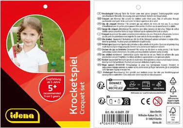 Дерев&39яний набір для крокету з молотками, м&39ячами, металевими хвіртками та стійками воріт, у практичній сітці для перенесення, цікава гра для дозвілля в саду та парку - Idena 40609