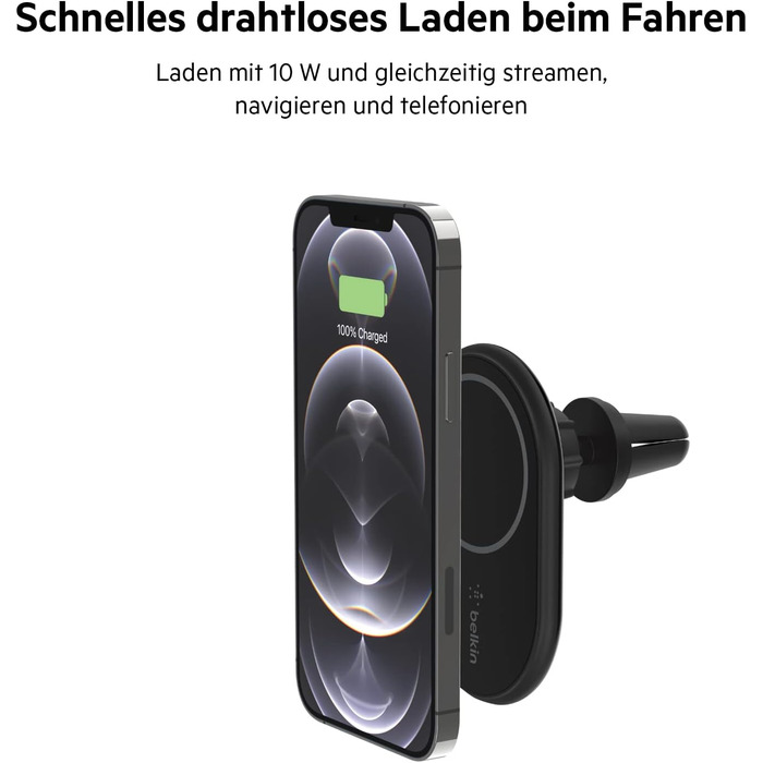 Бездротовий магнітний автомобільний тримач Belkin BoostCharge, автомобільний зарядний пристрій, сумісний з iPhone 16, iPhone 15, i