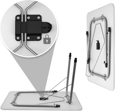 Складаний кемпінговий стіл Casaria, регульовані ніжки, 80x55 см, дерево та алюміній, білий, закруглені краї, для саду, балкону та пікніків
