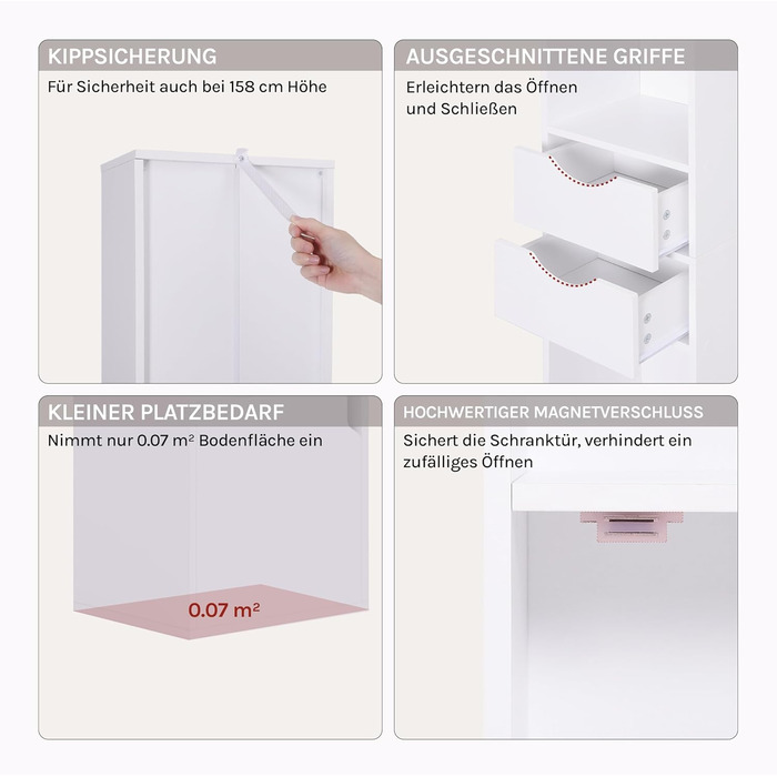 Книжкова полиця WOLTU, книжкова шафа, окремостояча полиця з шухлядами, полиця з дверцятами, офісна полиця, полиця для зберігання речей у вітальні/спальні, біла, 30 x 158 x 24 см, SK028ws