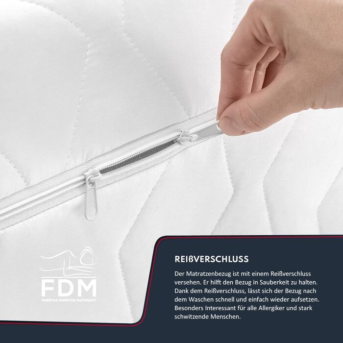 Матрац FDM 80x160 см, рівень жорсткості H3, висота 16 см, дитячий матрац, пінополіуретановий матрац, HR-піна, пінополіуретан, гречка, 7 зон комфорту з гіпоалергенним покриттям, чохол преміум-класу, що прається, сертифікований Oeko-Tex, Paulo 80 x 160 см