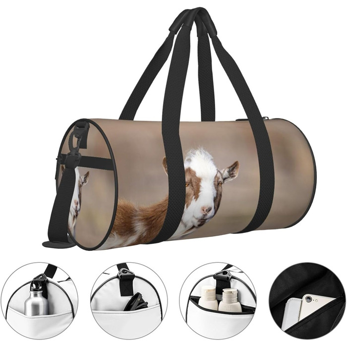 Спортивно-дорожня сумка з козячим мотивом, чорна, універсальний розмір