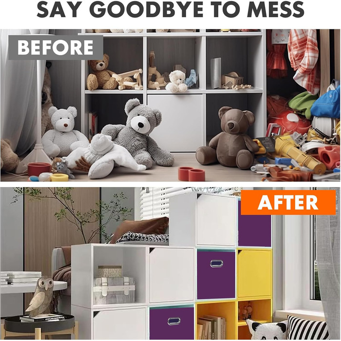 Тканинний контейнер для зберігання Powerking, 6 складних тканинних кубиків-органайзерів з металевою ручкою для шафи та зберігання іграшок, фіолетовий