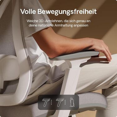 Ергономічне офісне крісло Desktronic з регулюванням висоти Офісне крісло з поперековою опорою - Зручне для спини - Комп&39ютерне крісло з регулюванням висоти та зручне для спини - Широка подушка SitPro (сіре)