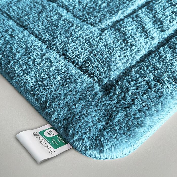 Килимок для ванної KARAT Atlantis - Надзвичайно пухнастий та швидковисихаючий - Килимок для ванної кімнати з нековзною підкладкою - Килимок для ванної Килимок для душу (Бірюзовий, 70 x 120 см) 70 x 120 см (Прямокутний) Бірюзовий