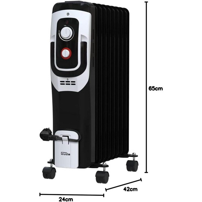 Масляний радіатор Gde OR 2000-9 DT (220-240 В, потужність нагріву 2000 Вт, 3 рівні нагріву (800/1200/2000 Вт), РК-дисплей, функція таймера, 9 ребер, безступінчастий термостат, захист від перекидання та перегріву, транспортні колеса) 2000 Вт / 9 ребер з РК