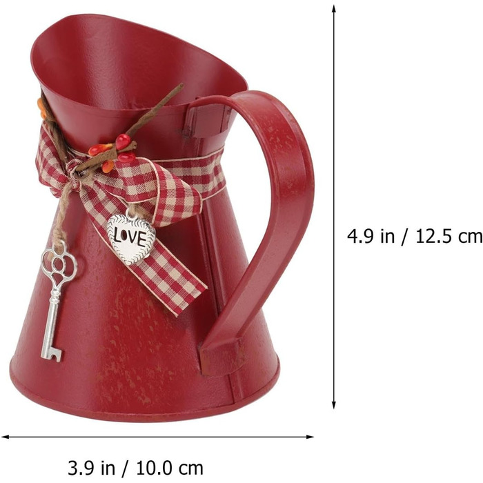 Ваза для квітів вінтажна сільська лійка квітковий горщик пошарпаний шик прикраса заміського будинку ваза металевий глечик кашпо кашпо квіткове відро бант ключ для офісного столу балкон вітальня прикраса червоний