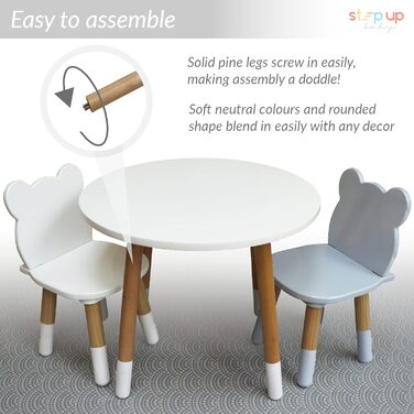 Дитячий стіл і стільці, дитячий ігровий стіл для малюків 2 стільці дерев'яний набір, 2-5 років (круглий)