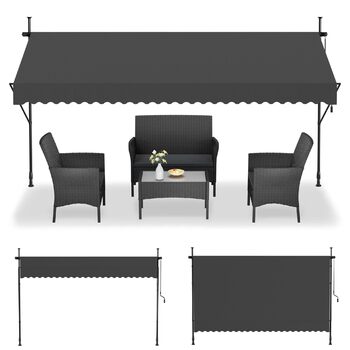 Тентовий тент із затискачем та кривошипом, шириною 350 см - Балконний тент без свердління, регульований, із захистом від ультрафіолету, захистом від сонця, водонепроникний, темно-сірий (3,50 x 1,20 м, темно-сірий) 3,50 x 1,20 м темно-сірий