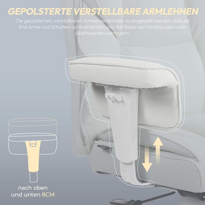 Ігрове крісло Dowinx, ергономічне офісне крісло з пружинними подушками Pocket Spring, крісло керівника з двошаровою м&39якою спинкою та регульованою поперековою подушкою, підлокітниками та підставкою для ніг, крісло для ПК (PU, білий) білий PU