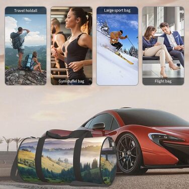 Спортивна сумка для подорожей Світанок, з принтом пейзажу, чорна, універсальний розмір