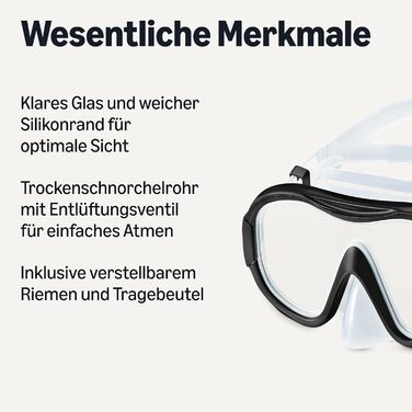 Маска для підводного плавання Storeo Basics з футляром для перенесення, спорядження для підводного плавання для дорослих, чорна