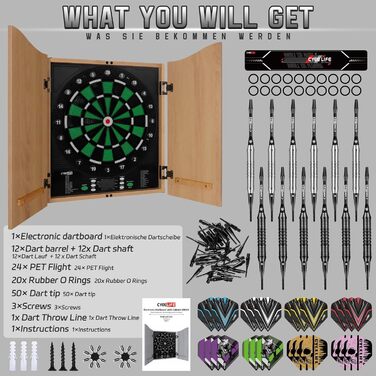 Електронна мішень для дартсу CyeeLife з дерев&39яним корпусом, електронний автомат для дартсу, мішень для дартсу з 34 іграми та 355 варіаціями, режим для 8 гравців, світлодіодний дисплей, німецький голос, стандартний колір