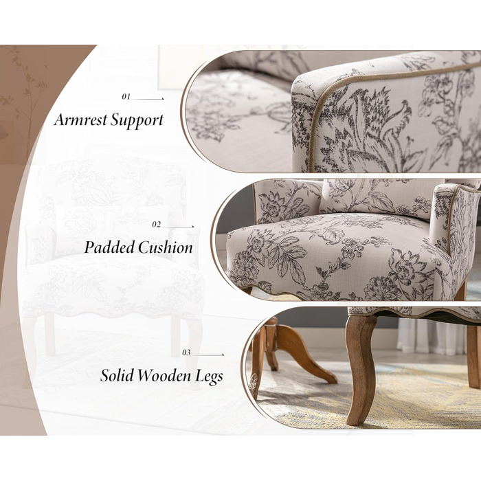 Льняне одномісне крісло-диван для вітальні з дерев&39яними ніжками, ретро-крісло з підлокітником та одним кріслом для балкону (бежевий)