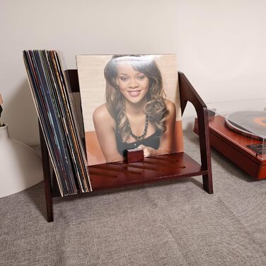 Бамбуковий тримач для платівок, стильний дизайн стільця, вміщує до 80 12-дюймових платівок, елегантне місце для зберігання платівок, підставка для компакт-дисків та журналів, підставка для книг (коричнева)