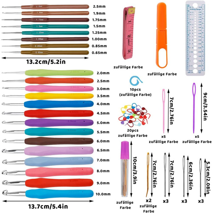 Набір гачків Ruasol із 14 ергономічними розмірами гачків та аксесуарами для вязання, 8 гачків із пластиковою ручкою, набір гачків для початківців та просунутих