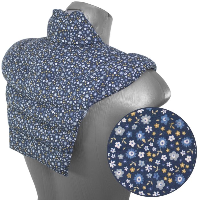 Подушка для шиї та шийного відділу хребта - шия плечі спина - органічна тканина квітковий синій - подушка з органічної спельти - грілка для подушки для шиї - подушка з зернової спельти для шиї та плечей