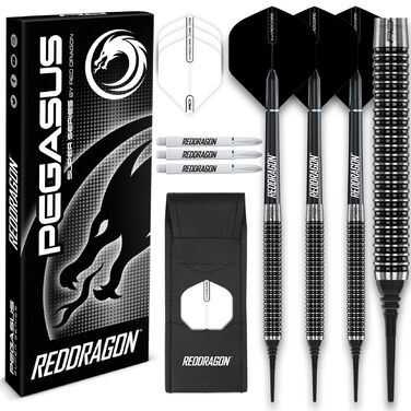 Набір дротиків RED DRAGON Pegasus Tungsten з м&39яким наконечником (Dartpfeile) - 18 г або 20 г - чорні стеблі, чорні стрілки 18.0 грамів