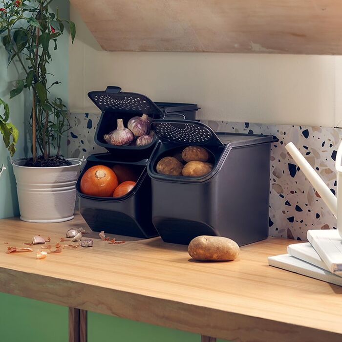 Контейнер для зберігання цибулі - Ящик для зберігання цибулі об&39ємом 5,5 л - Довший термін зберігання завдяки циркуляції повітря - Запобігає появі запахів - Зберігання на кухні
