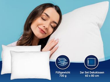 Комплект подушок ZOLLNER з 2 предметів - Виготовлено в Німеччині - Наповнювач з поліестеру - Чохол з високоякісного поліестеру - Можна прати при температурі до 60C - 60x80 см - Готельна якість - Сертифіковано Oeko-Tex 60x80 см Білий