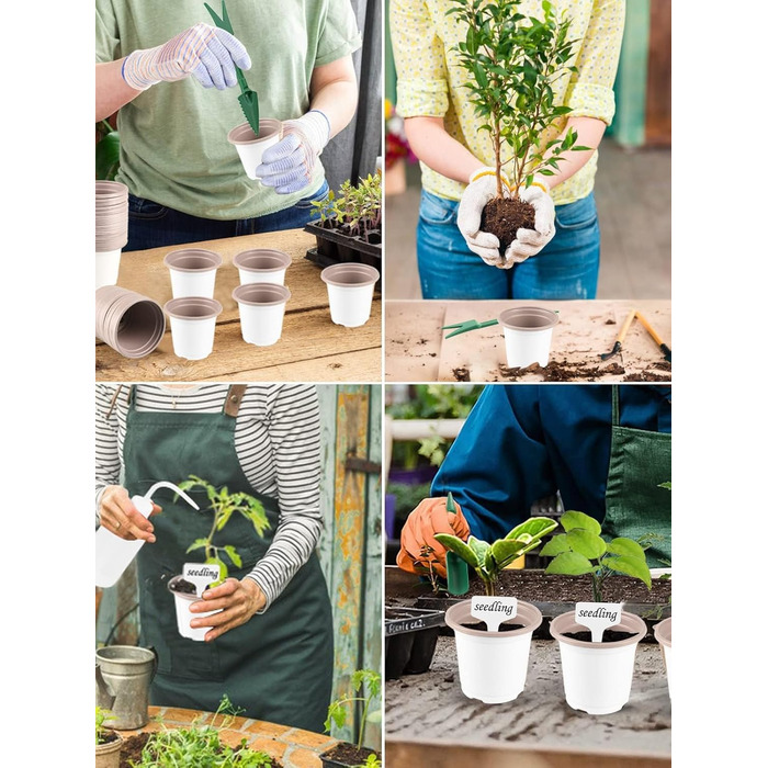 Горщики для розсади 9 см з лотком для розсади (без отворів) 4 лотки для посадки з 50 горщиками для розсади, для підвіконь та теплиць, для пророщування рослин, мікрозелені, гідропонного вирощування, 50 шт. білого пластику 9 см та лоток