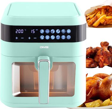 Аерофритюрниця DMS XXXL 7 літрів Фритюрниця Духова шафа Гриль з гарячим повітрям Кухонна плита Без жиру та олії включаючи 10 програм і цифровий сенсорний дисплей Таймер HFG-7 (зелений)