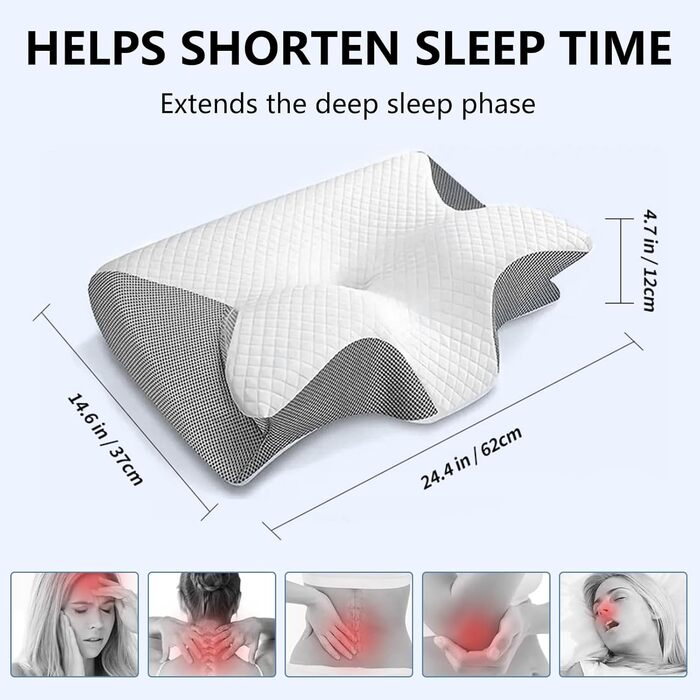 Подушка для шиї JINER, подушка з піни з ефектом пам&39яті, ортопедична подушка, ергономічна подушка для сну на боці, спині та животі, 62x37x10/12 см