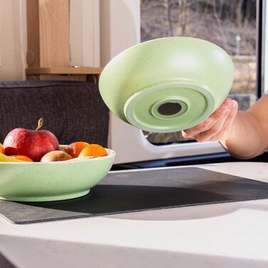 Магнітні миски для їжі silwy DOLOMIT Набір з 2 шт. Ø 20 см Магнітні пластикові миски з протиковзким кільцем Для автофургонів, кемпінгу та човнів Стійкі до ударів, легкі та не деренчать Зроблено в Німеччині, зелені