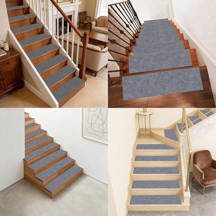 Сходинки для сходів 27 x 88 см, м&39який ворс, самоклеючі та протиковзкі, можна різати, багаторазові, 5 килимових сходинок, килимки для сходів для дітей та домашніх тварин, A