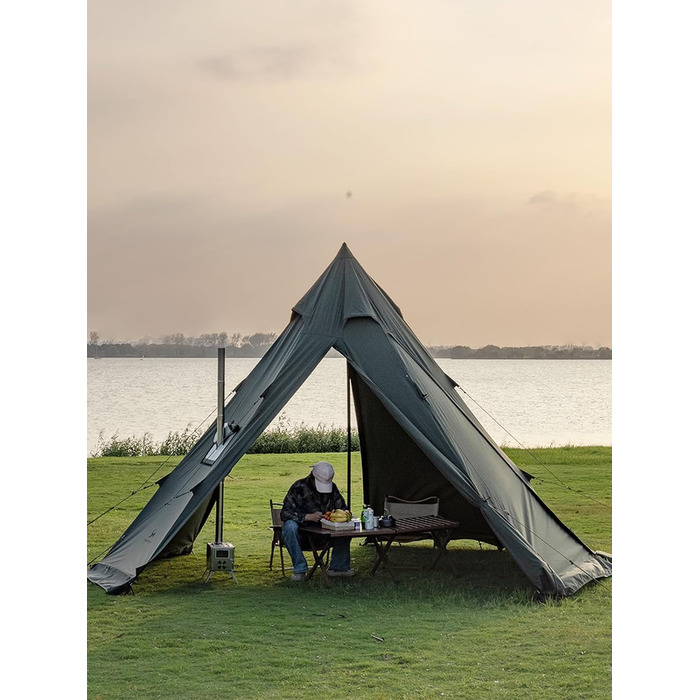 Намет TOMOUNT, бавовняний індіанський намет, високий коник 2,8 м, для 6-8 осіб, пірамідальний намет з отвором для плити, 4-сезонний кемпінговий намет для активного відпочинку, кемпінгу, пішого туризму, трекінгу, зелений
