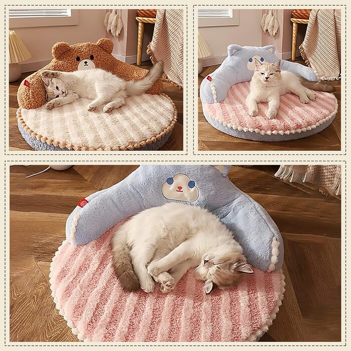 Котяче ліжко Galate, кругле ліжко для котів та цуценят, тепле, зручне ліжко для домашніх тварин, знімне, миється, котячий диван для котів у приміщенні та на вулиці (коричневий)