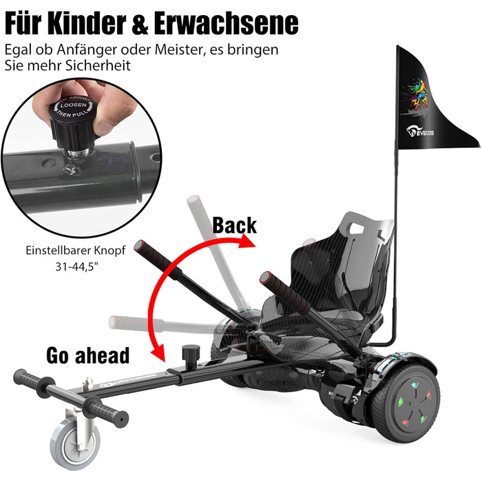 Гіроскутер EVERCROSS 6,5" з сидінням – самобалансуючий самокат з Bluetooth та світлодіодним підсвічуванням, з ховеркартом та акумулятором 4Ah, для дітей, хлопчиків та дорослих, вуглецеве волокно