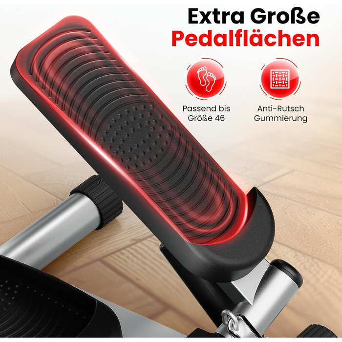 Степер Ultrasport Swing для домашнього використання, міні-степер 2-в-1 з підйомом/внизом, силовими тросами та РК-дисплеєм, тихий, нековзний, регульований рівень, фітнес-степер з тренувальним комп&39ютером еспандер