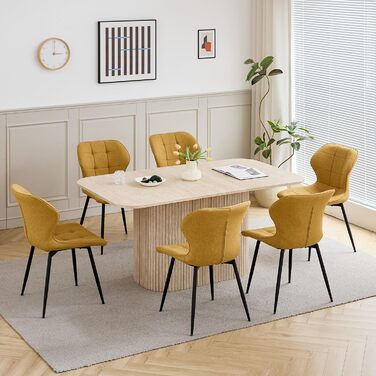 Сучасний обідній стіл на 4-6 осіб, прямокутний кухонний стіл 160 см (травертин) з важкою основою-тумбою для вітальні, кухні, квартири, жовтий