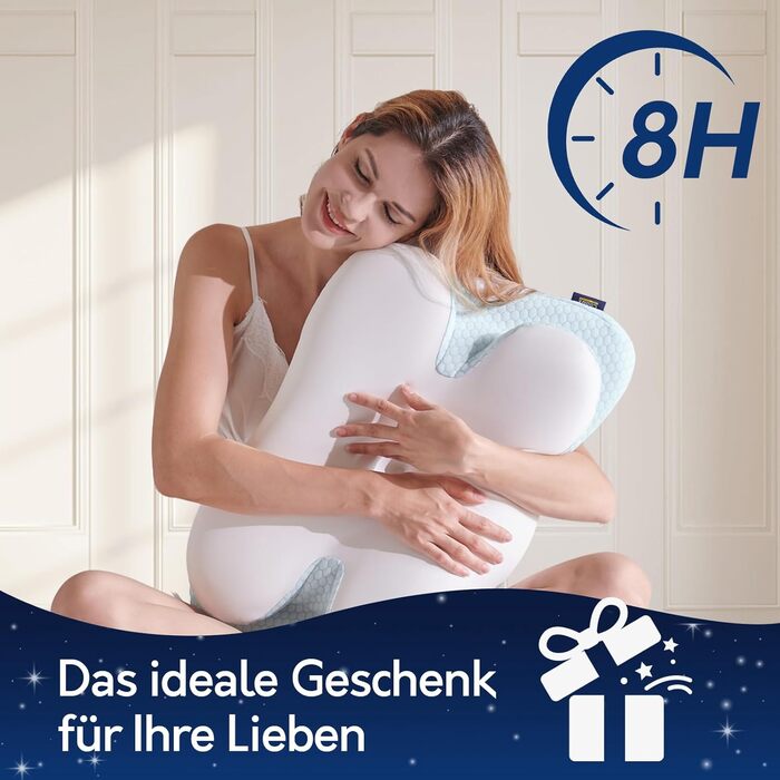 Подушка для шиї, подушка з піни з ефектом пам&39яті для сну на боці, спині та животі, ергономічна подушка для підтримки шиї з охолодженням, чохол, який можна прати, сертифікована Oeko-TEX, синьо-білий колір