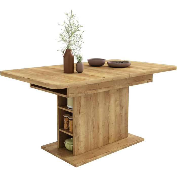 Дерев&39яний обідній стіл Merax, розсувний обідній стіл з місцем для зберігання, прямокутний кухонний стіл, для вітальні та їдальні, 110/130Д x 70Ш x 75В см, натуральний колір