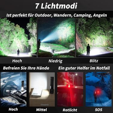 Світлодіодний ліхтарик cinlinso 500 000 люменів, надзвичайно яскравий ліхтарик USB-C Перезаряджувані тактичні ліхтарі з кобурою, 7 режимів освітлення, масштабування, IPX6 Водонепроникний для надзвичайних ситуацій у кемпінгу (з акумулятором)