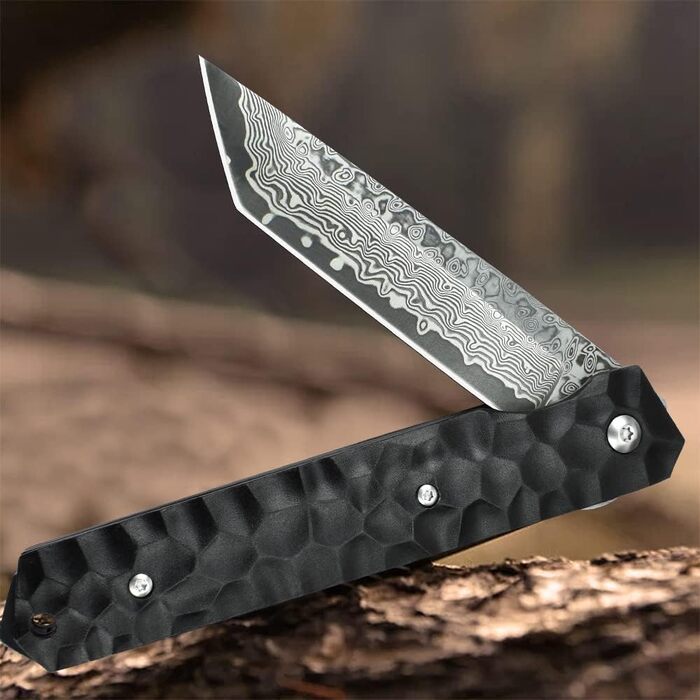 Кишеньковий ніж з дамаської сталі AUBEY, складаний ніж танто з дамаської сталі чорний, дамаський ніж в японському стилі, одноручни
