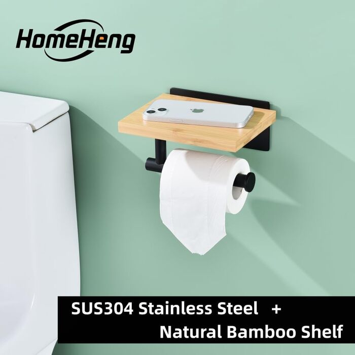 Головна сторінкаХенг Тримач для туалетного рушника з поличкою з натурального бамбука Тримач для туалетного рушника з нержавіючої с