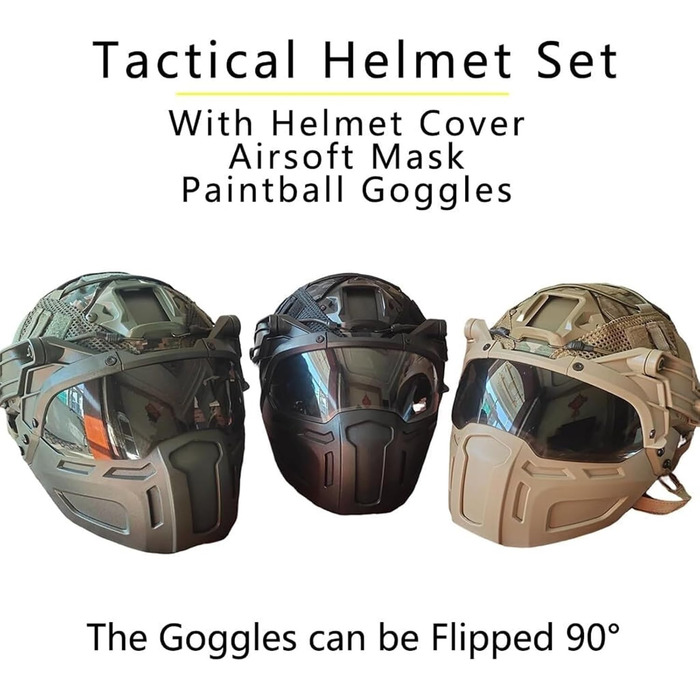 Шолом TS TAC-SKY Fast Airsoft з маскою та пейнтбольними окулярами, комплект із 5 предметів для тактичного спорядження для активного відпочинку, CBQ, косплею, полювання, тактичного шолома (A)