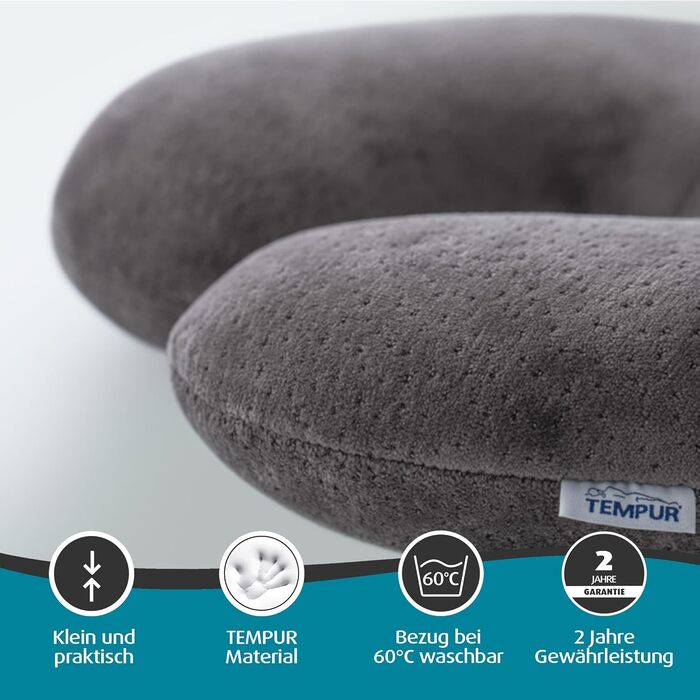 Дорожня подушка TEMPUR Transit, зручна подушка для шиї з матеріалу TEMPUR, в&39язкоеластична, ідеально підходить для подорожей автобусом, поїздом, автомобілем або літаком, 30 x 28 x 8 см, антрацит