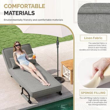 Крісло-ліжко 4-в-1, диван-ліжко, компактне гостьове ліжко, крісло-реклайнер з регульованою спинкою, вантажопідйомність 150 кг, металевий каркас та лляне темно-сіре одне ліжко темно-сірого кольору